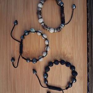 Elegant Black and Silver Beaded Bracelets Set